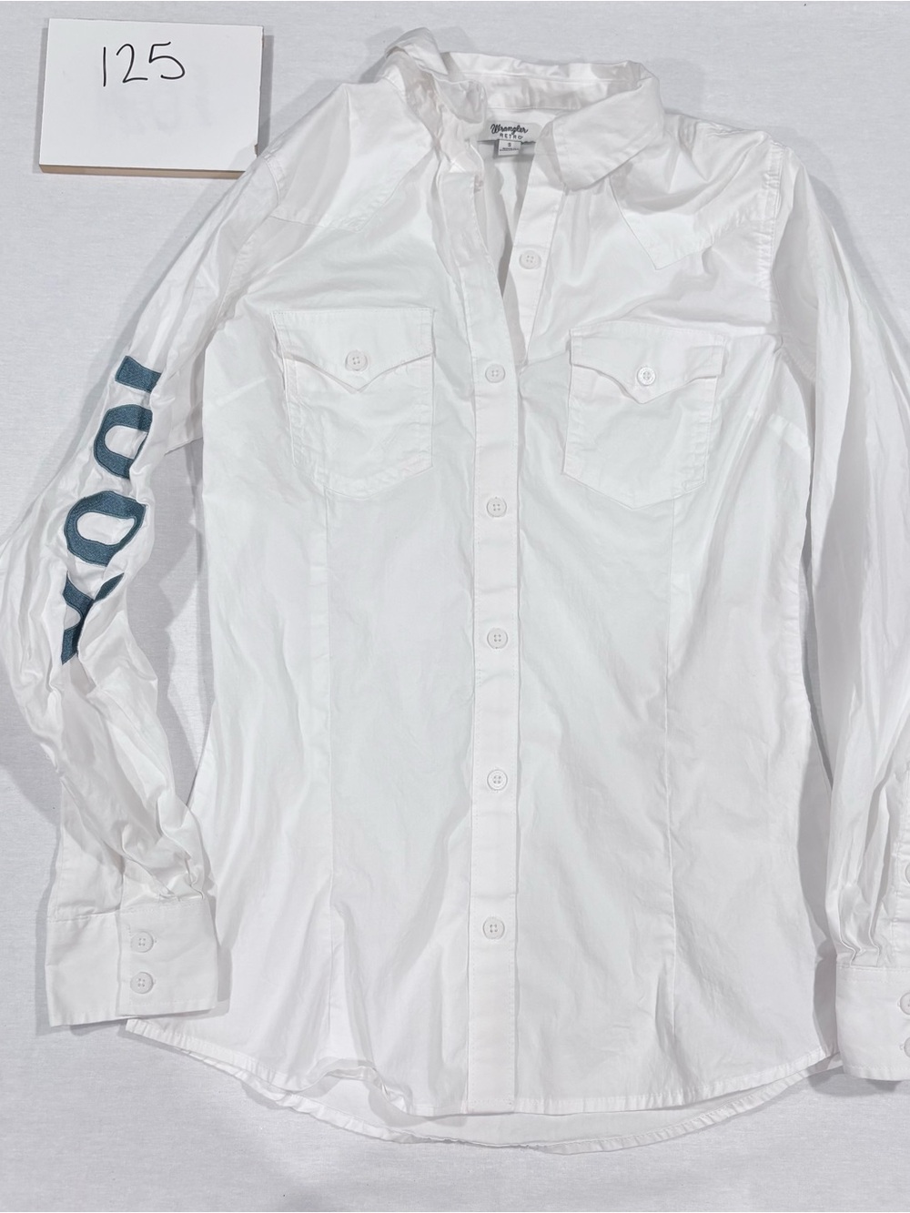 Wrangler White Long-Sleeve Button-Down Shirt with Sleeve Graphic